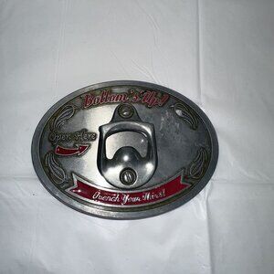Wall-Mounted Metal Bottle Opener "Bottoms Up!" Oval Design With Red Accents